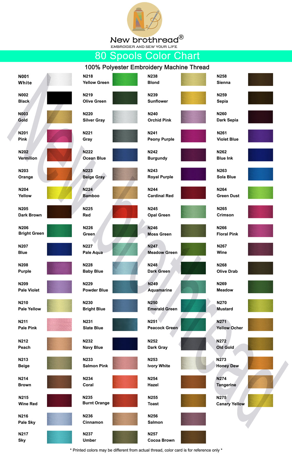 New brothread Single Huge Spool 1000M Each Polyester Embroidery Machine Thread 40WT - Janome Colors