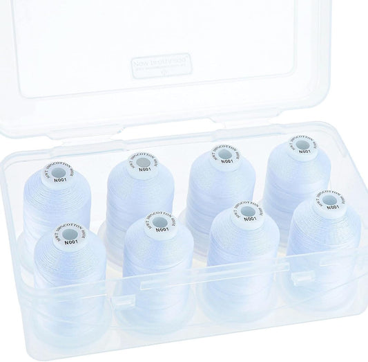 New brothread - Multi-Purpose 100% Mercerized Cotton Thread 50S/3 600M Each Spool for Quilting, Serger, Sewing and Embroidery - With Clear Plastic Storage Box