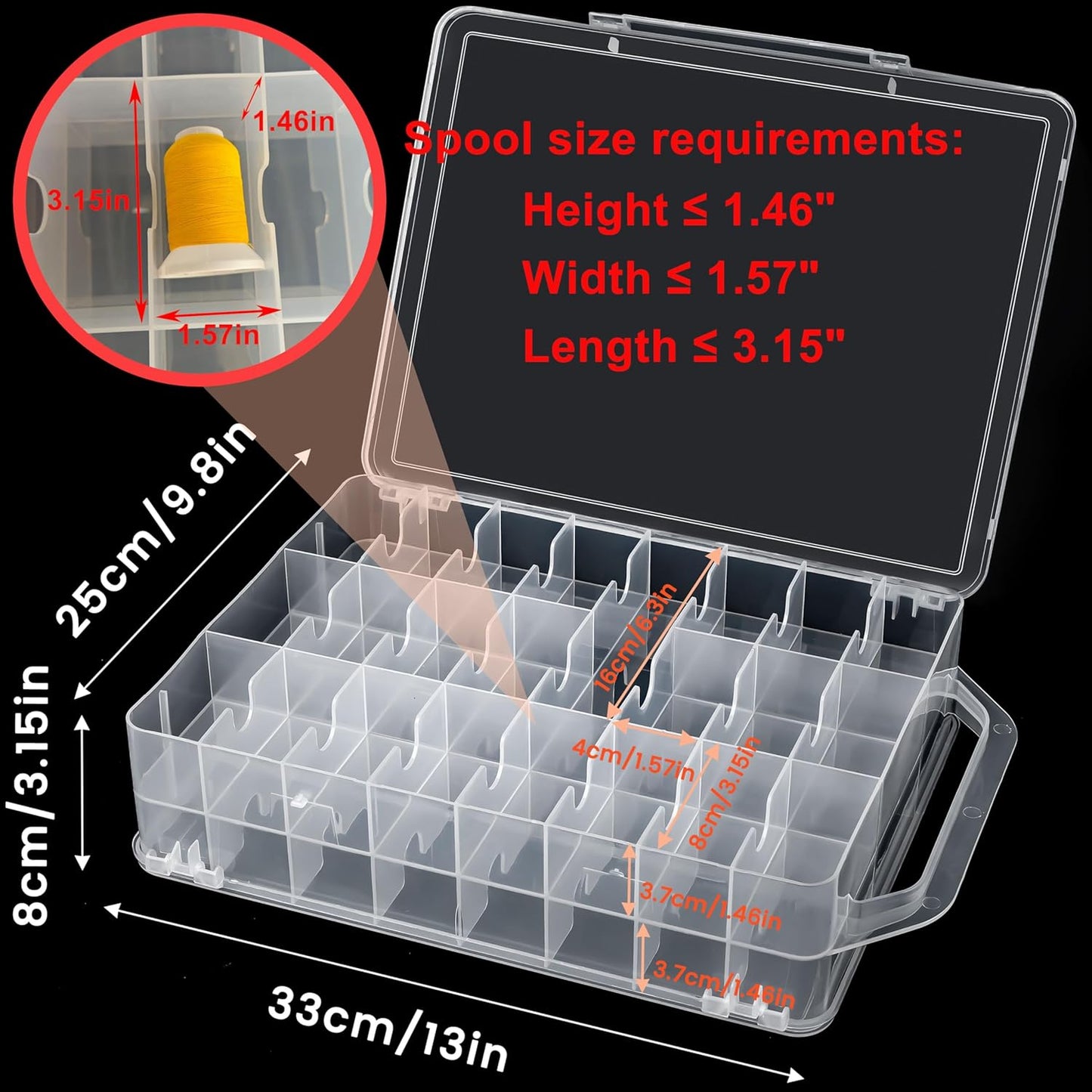 New brothread Double-Sided Storage Organizer/Box with Total 48 Adjustable Compartments, Removable Dividers For Embroidery and Sewing Threads, Embroidery Floss, Needles, Beads, Small Crafts & Toys