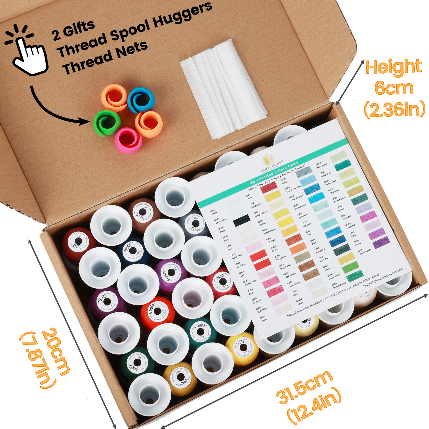 100% Frosted Matt Embroidery Machine Thread 52 Spools 40WT Each Spool 500M (550Y) for Brother Babylock Janome Singer Pfaff Husqvarna Bernina Embroidery and Sewing Machines-Made by New brothread