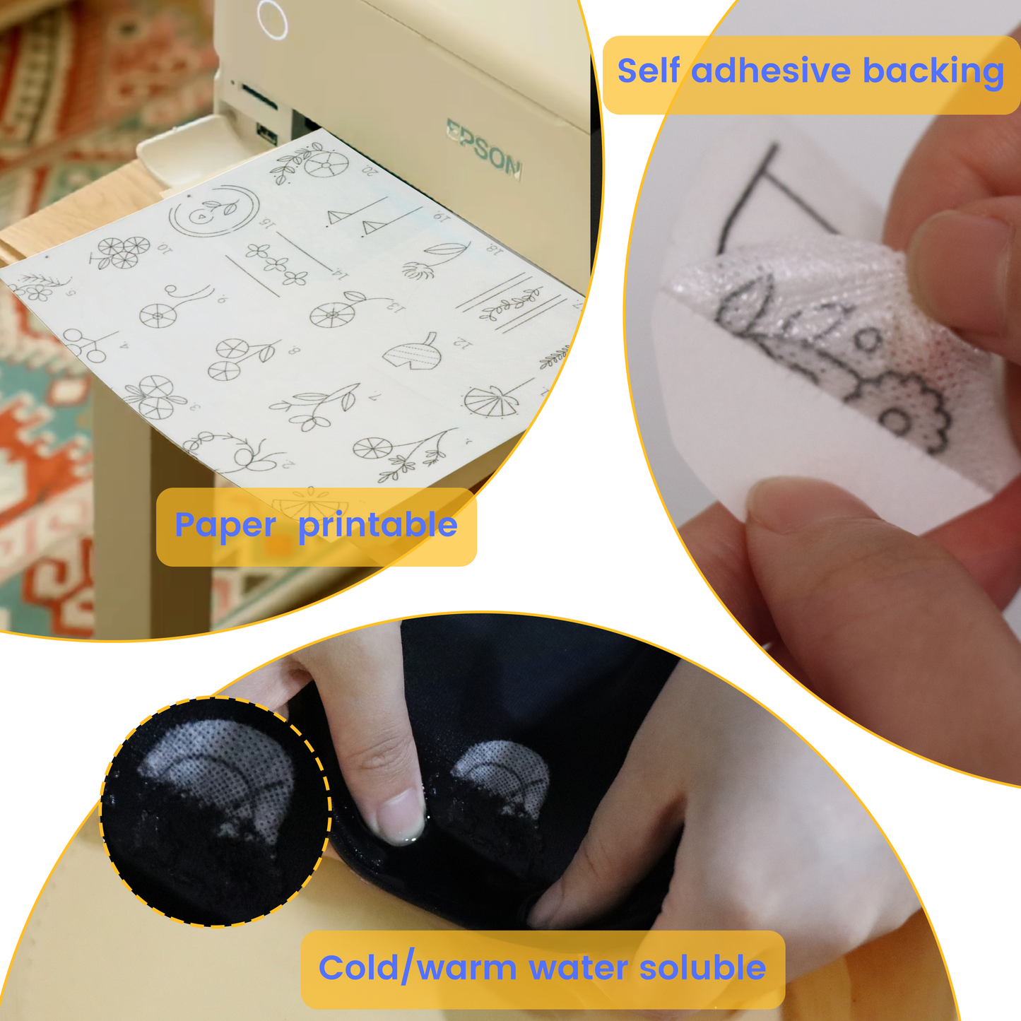 New brothread 8.5"x11" Sticky Water Soluble Embroidery Stabilizer Printable Paper Stabilizer - Medium Weight - Allowed for Print or Draw Patterns Best for Hand & Machine Embroidery