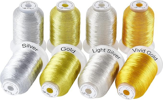 New brothread 4 Metallic Embroidery Machine Thread Kit 500M (550Y) Each Spool for Computerized Embroidery and Decorative Sewing