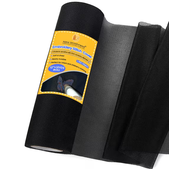 New brothread Gentle Fusible Embroidery Backing - 12" x 10 Yard Heat-Activated Lightweight Stabilizer for Scratch-Free Stitch Protection (White)