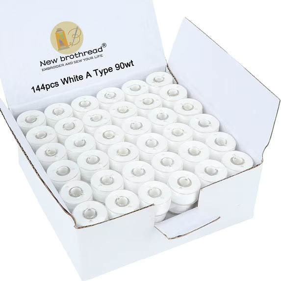 New brothread 144pcs White 90WT Prewound Bobbin Thread Size A SA156