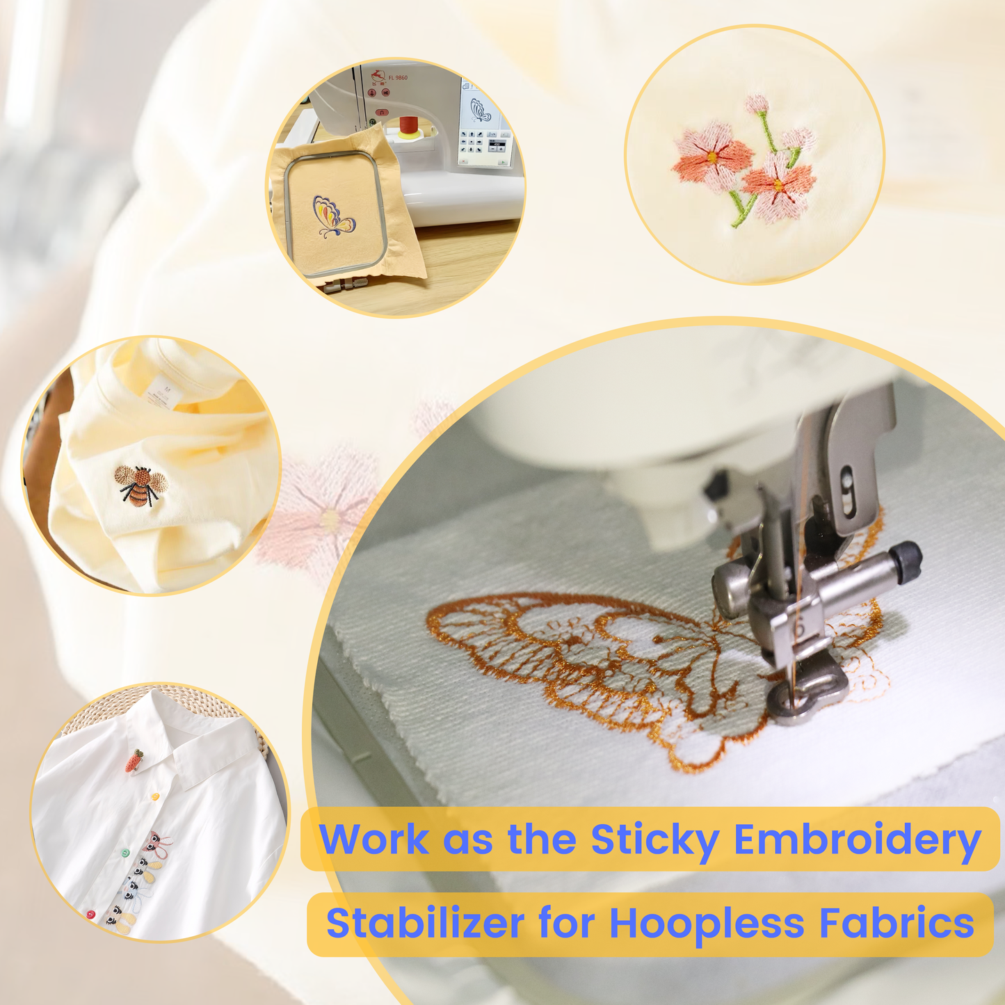 New brothread 12"x5YDS Sticky Water Soluble Embroidery Stabilizer Printable Paper Stabilizer - Medium Weight - Allowed for Print or Draw Patterns Best for Hand & Machine Embroidery