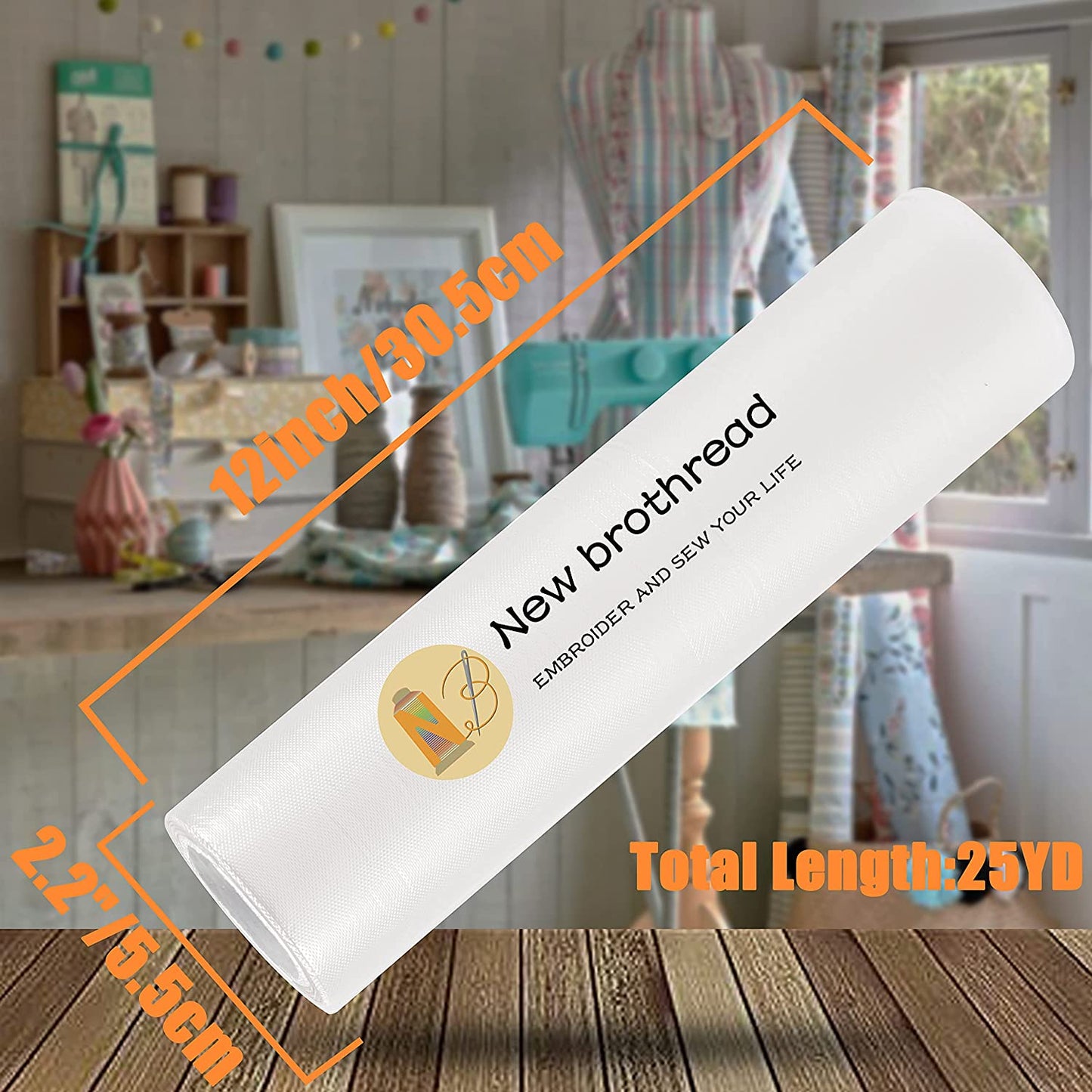 New brothread Light Weight Clear Wash Away - Water Soluble Embroidery Topping Film - 12" x 25 Yd roll