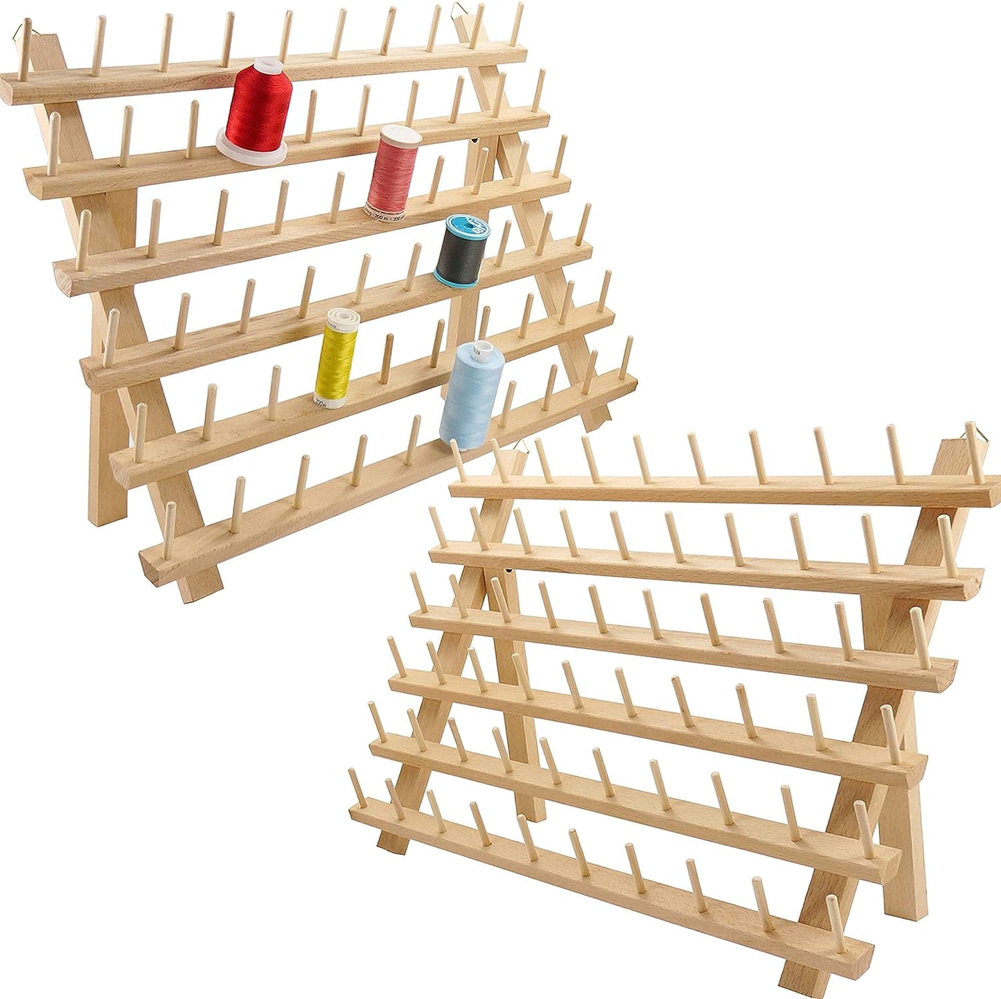 New brothread 2X60 Spools Wooden Thread Rack / Thread Holder Organizer with Hanging Hooks