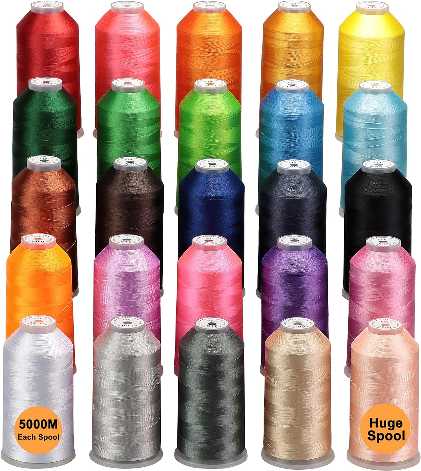 New brothreads - Huge Spool 5000M Polyester Embroidery Machine Thread Kit for Commercial and Domestic Embroidery Machines