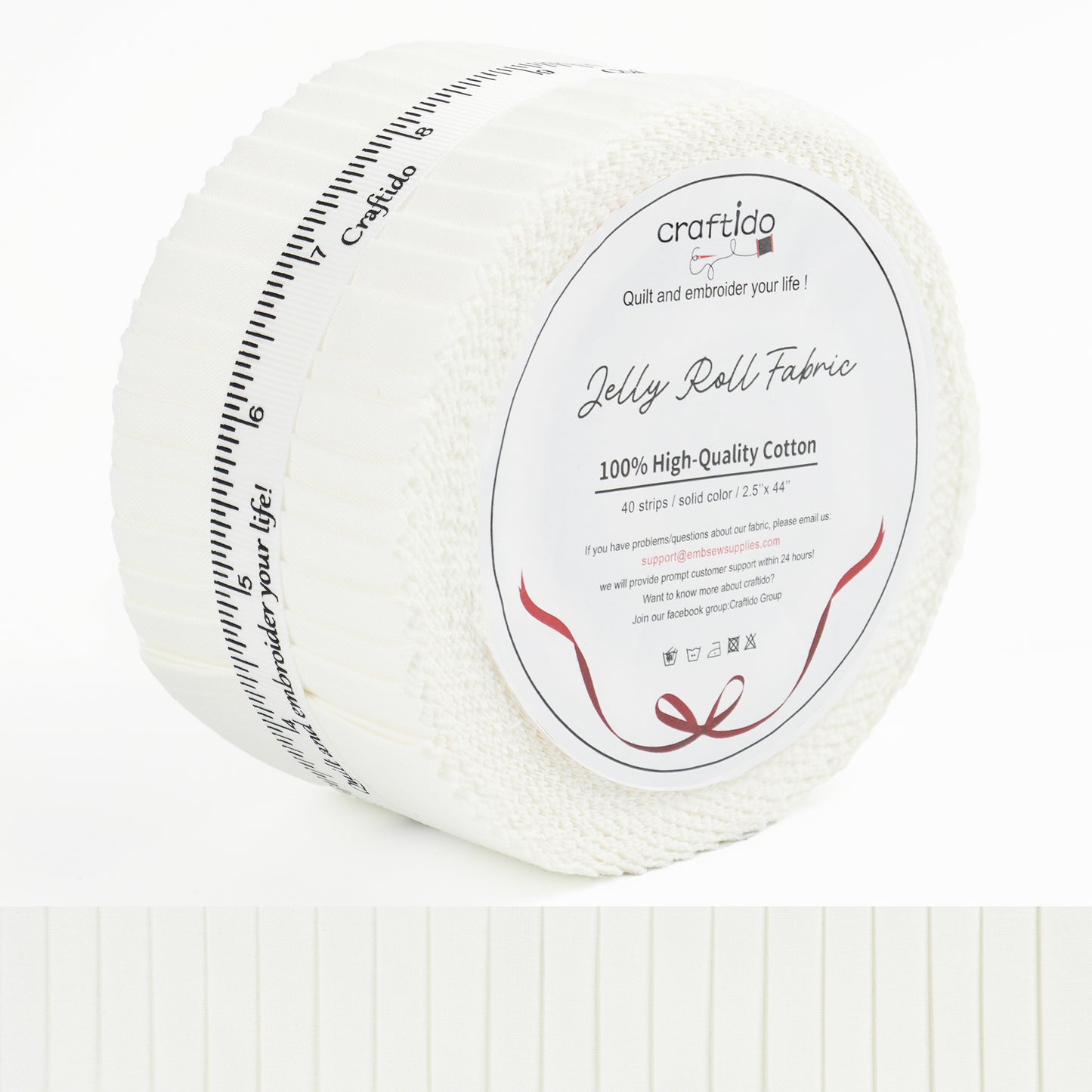 Craftido-18 Options-100% Cotton Jelly Roll Fabric Precut Strips for Quilting, Crafting, and Sewing, 40 Strips 2.5" x 44" Assorted Bundles for Rug, Quilt Project, DIY Craft and Home Decor