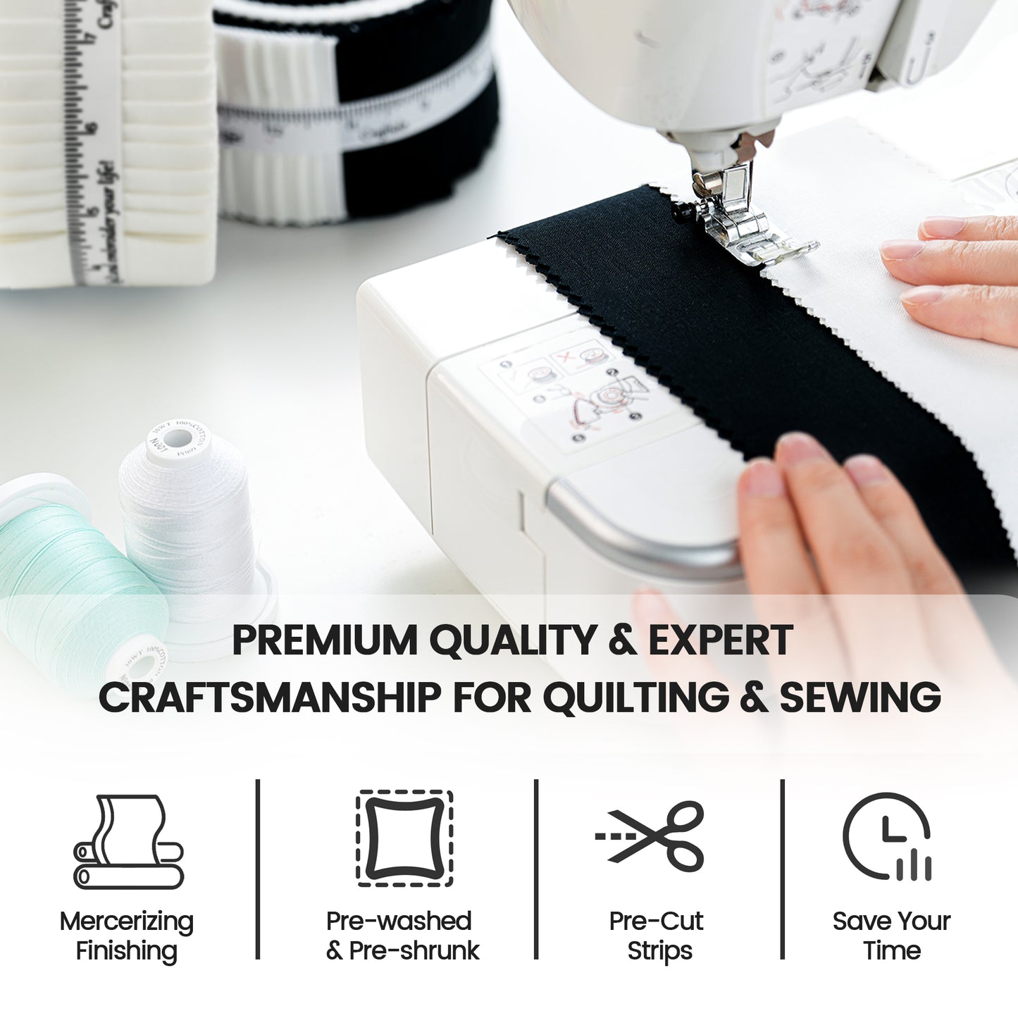 Craftido-18 Options-100% Cotton Jelly Roll Fabric Precut Strips for Quilting, Crafting, and Sewing, 40 Strips 2.5" x 44" Assorted Bundles for Rug, Quilt Project, DIY Craft and Home Decor