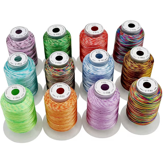 New brothread 12 Colors Variegated Polyester Embroidery Machine Thread Kit 500M Each Spool Compatible with Brother Janome Babylock Singer Pfaff Bernina Embroidery and Sewing Machines