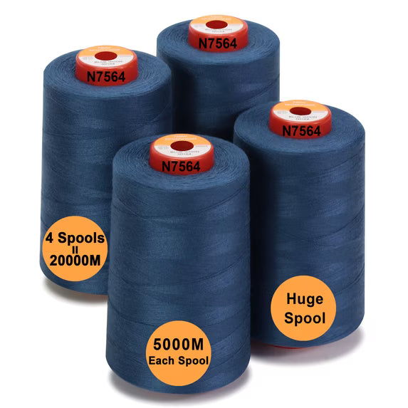 New brothread 4 Large Cones of Polyester Sewing Serger Quilting Thread - 5500Y (5000M) - Blue Moon