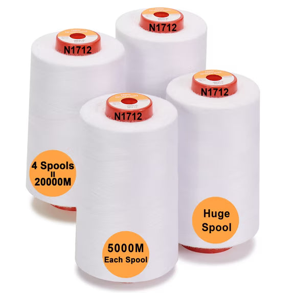 New brothread 4 Large Cones of Polyester Sewing Serger Quilting Thread - 5500Y (5000M) - White