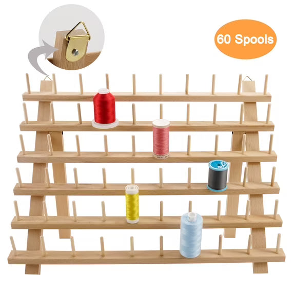 New brothread 60 Spools Wooden Thread Rack/Thread Holder Organizer with Hanging Hooks for Embroidery Quilting and Sewing Threads