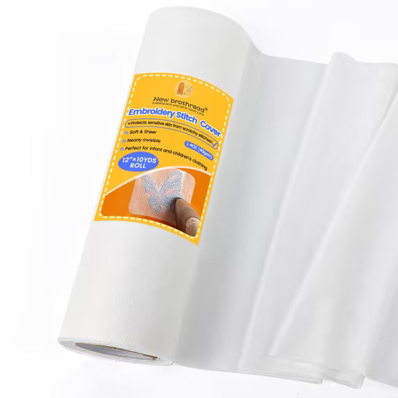 New brothread Gentle Fusible Embroidery Backing - 12" x 10 Yard Heat-Activated Lightweight Stabilizer for Scratch-Free Stitch Protection (White)