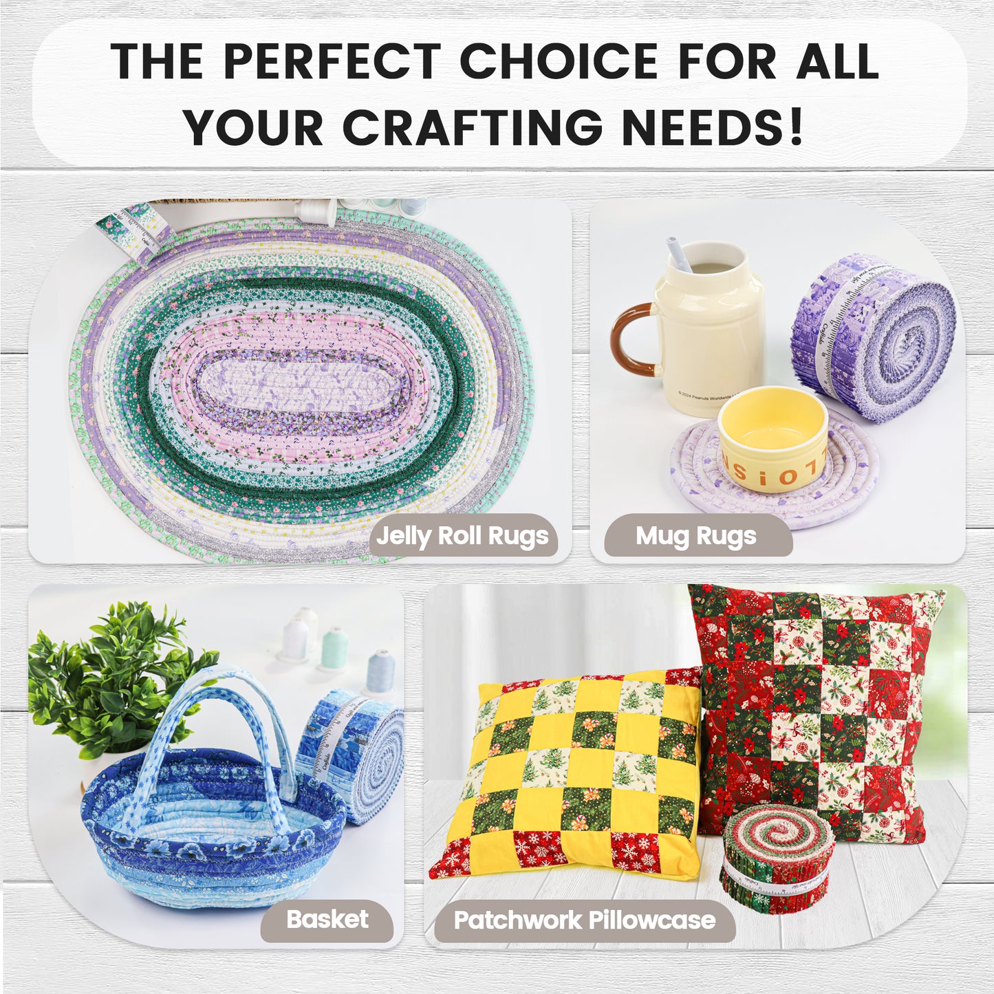 Craftido-18 Options-100% Cotton Jelly Roll Fabric Precut Strips for Quilting, Crafting, and Sewing, 40 Strips 2.5" x 44" Assorted Bundles for Rug, Quilt Project, DIY Craft and Home Decor