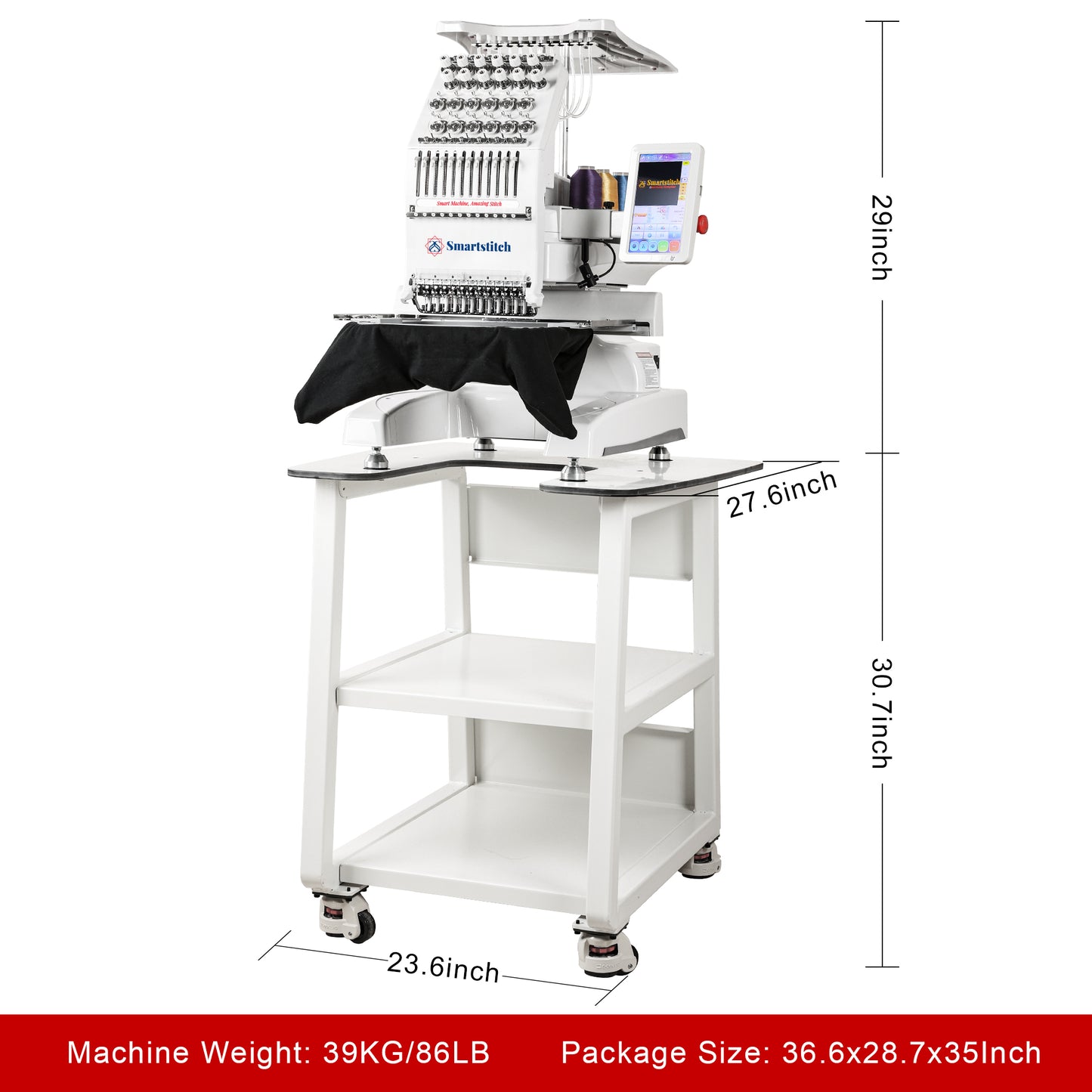 Smartstitch Embroidery Machine S1201, 12 Needles, Max Speed 1200RPM, Embroidery Machine for Hats and Clothing with 9.5"x12.6" Embroidery Area (including embroidery starter kit)