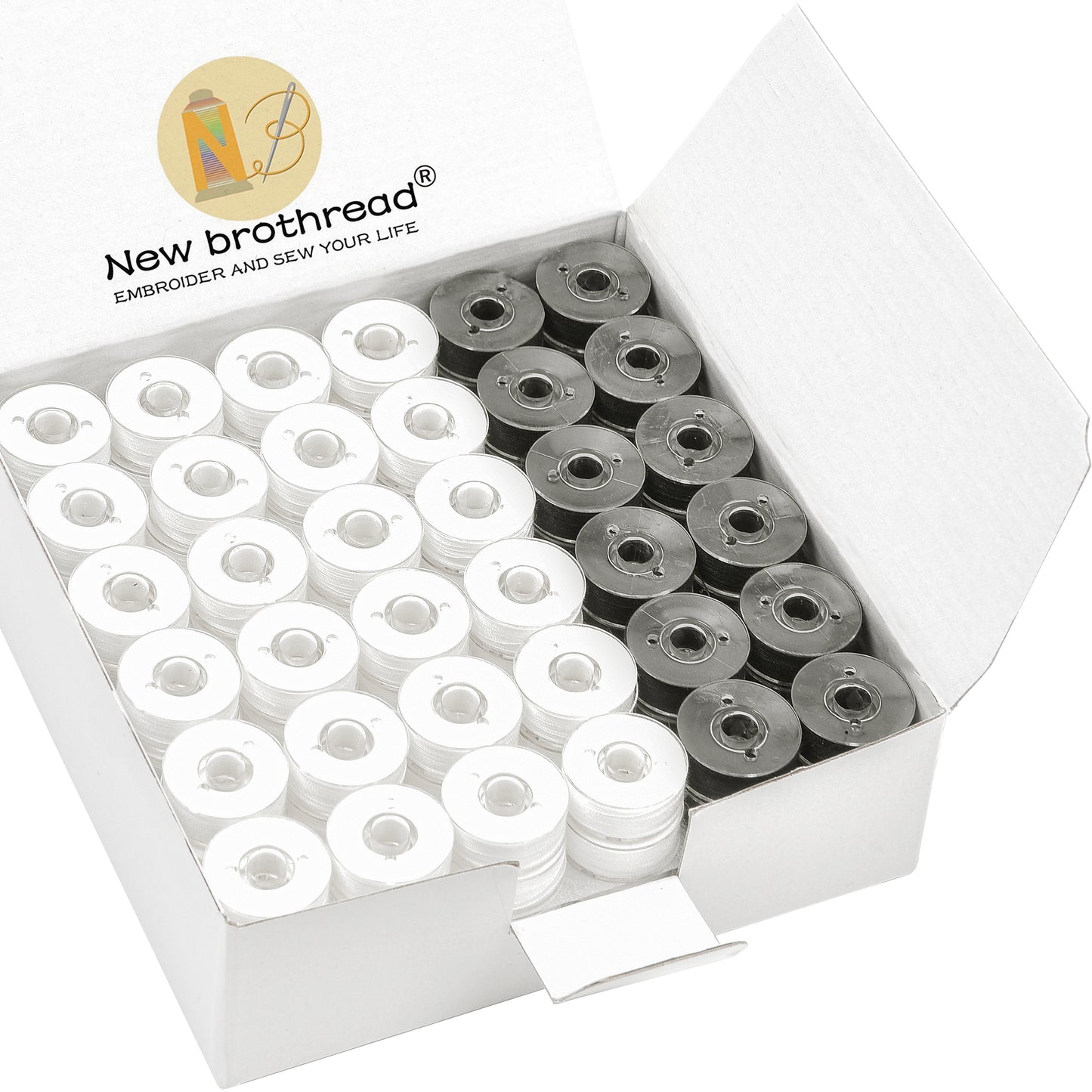 New brothread 144pcs White 60S/2(90WT) Prewound Bobbin Thread Plastic Size L SA155 for Embroidery & Sewing Machine Polyester Thread