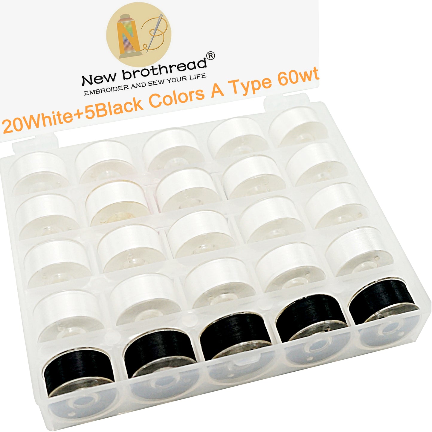 New brothread 25pcs 70D/2 (60WT) Prewound Bobbin Thread Plastic Size A SA156 for Embroidery and Sewing Machines DIY