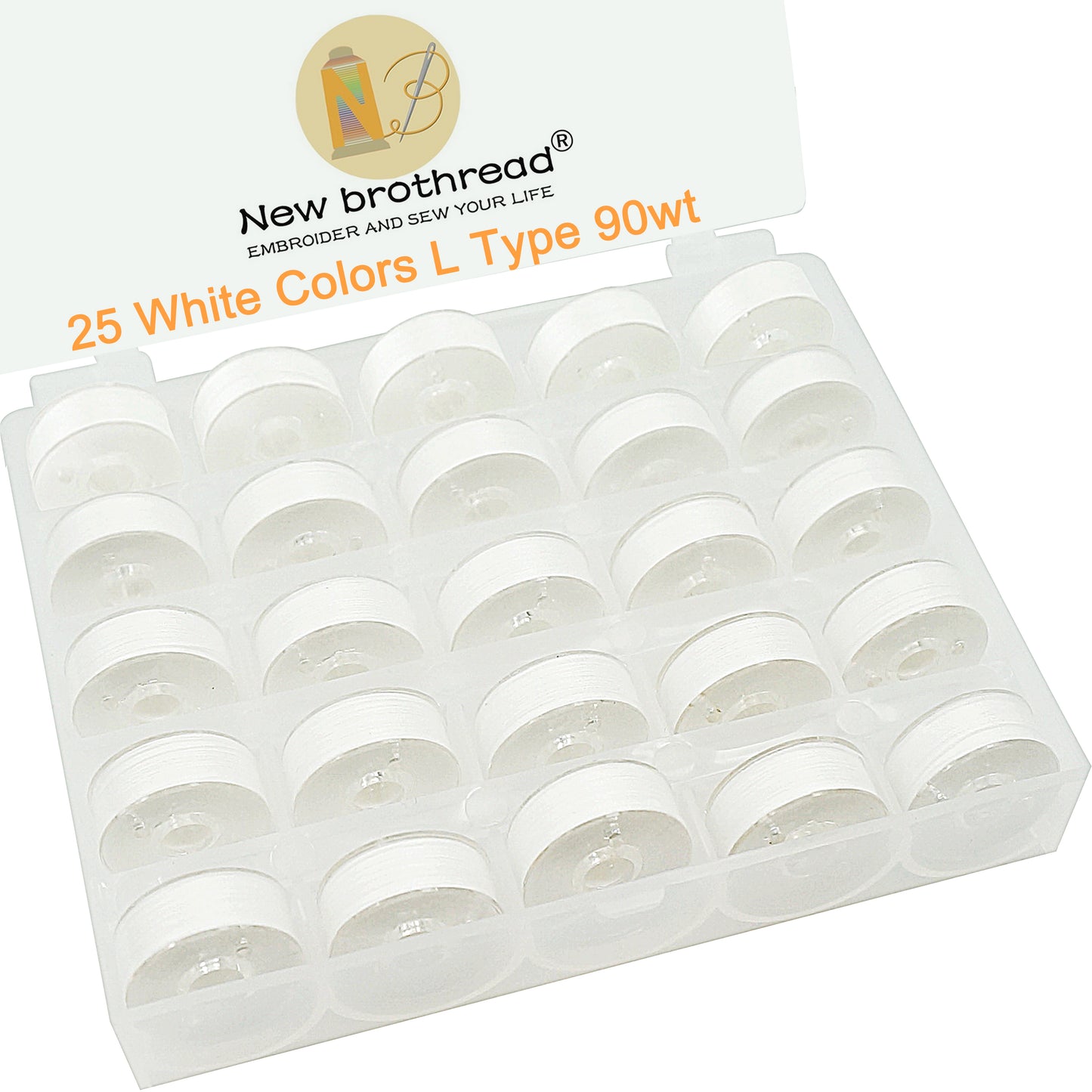 New brothread 144pcs White 60S/2(90WT) Prewound Bobbin Thread Plastic Size L SA155 for Embroidery & Sewing Machine Polyester Thread