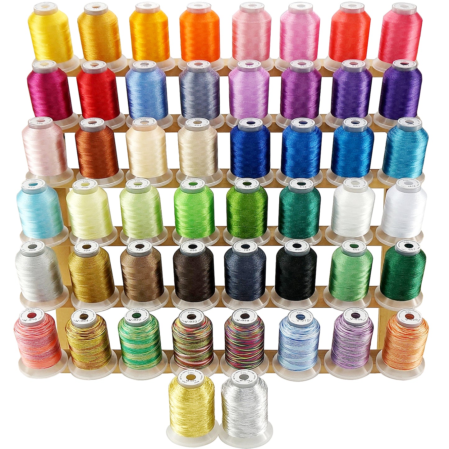 New brothread Embroidery Machine Thread Kit Including 40 Brother Colors + 8 Variegated Colors + 2 Metallic Colors for Brother Babylock Janome Singer Pfaff Husqvarna Bernina Embroidery and Sewing Machines