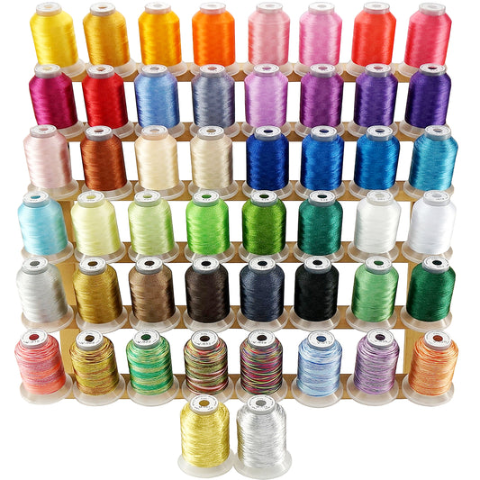 New brothread Embroidery Machine Thread Kit Including 40 Brother Colors + 8 Variegated Colors + 2 Metallic Colors for Brother Babylock Janome Singer Pfaff Husqvarna Bernina Embroidery and Sewing Machines