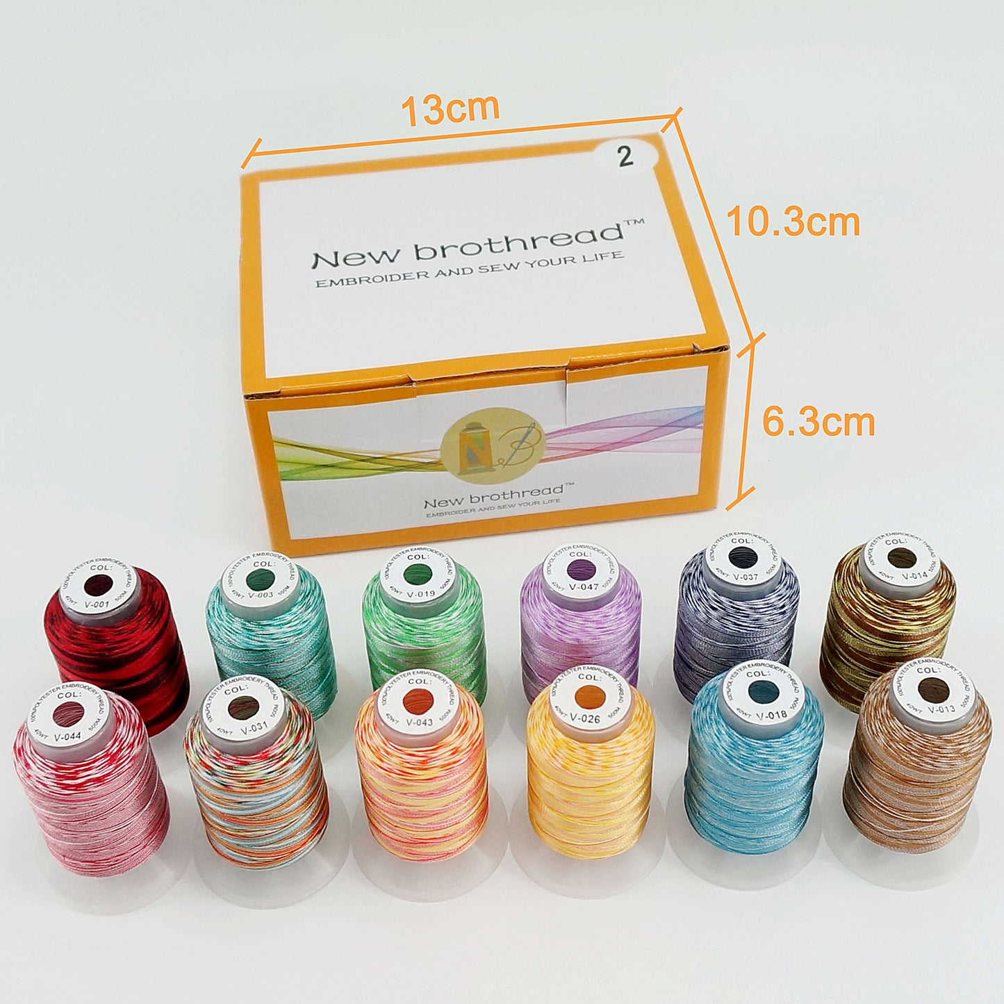 New Brothread 12 Colors Variegated Polyester Embroidery Machine Thread Kit 500M