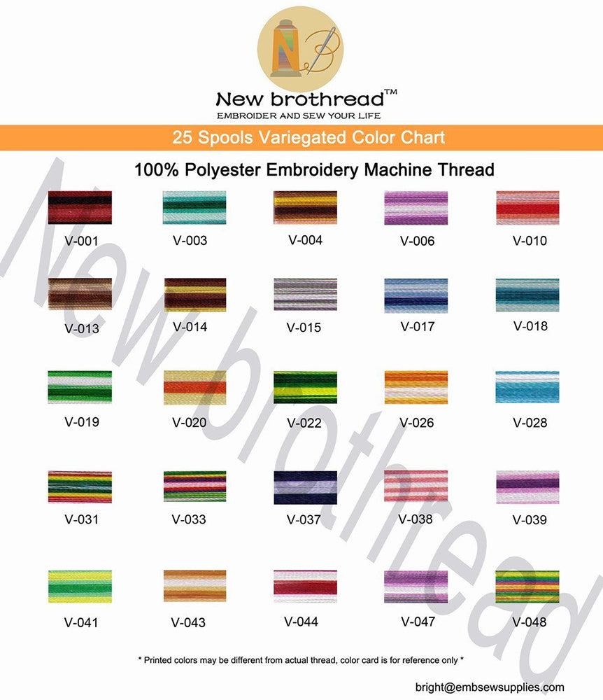 New Brothread 25 Colors Variegated Polyester Embroidery Machine Thread Kit 500M