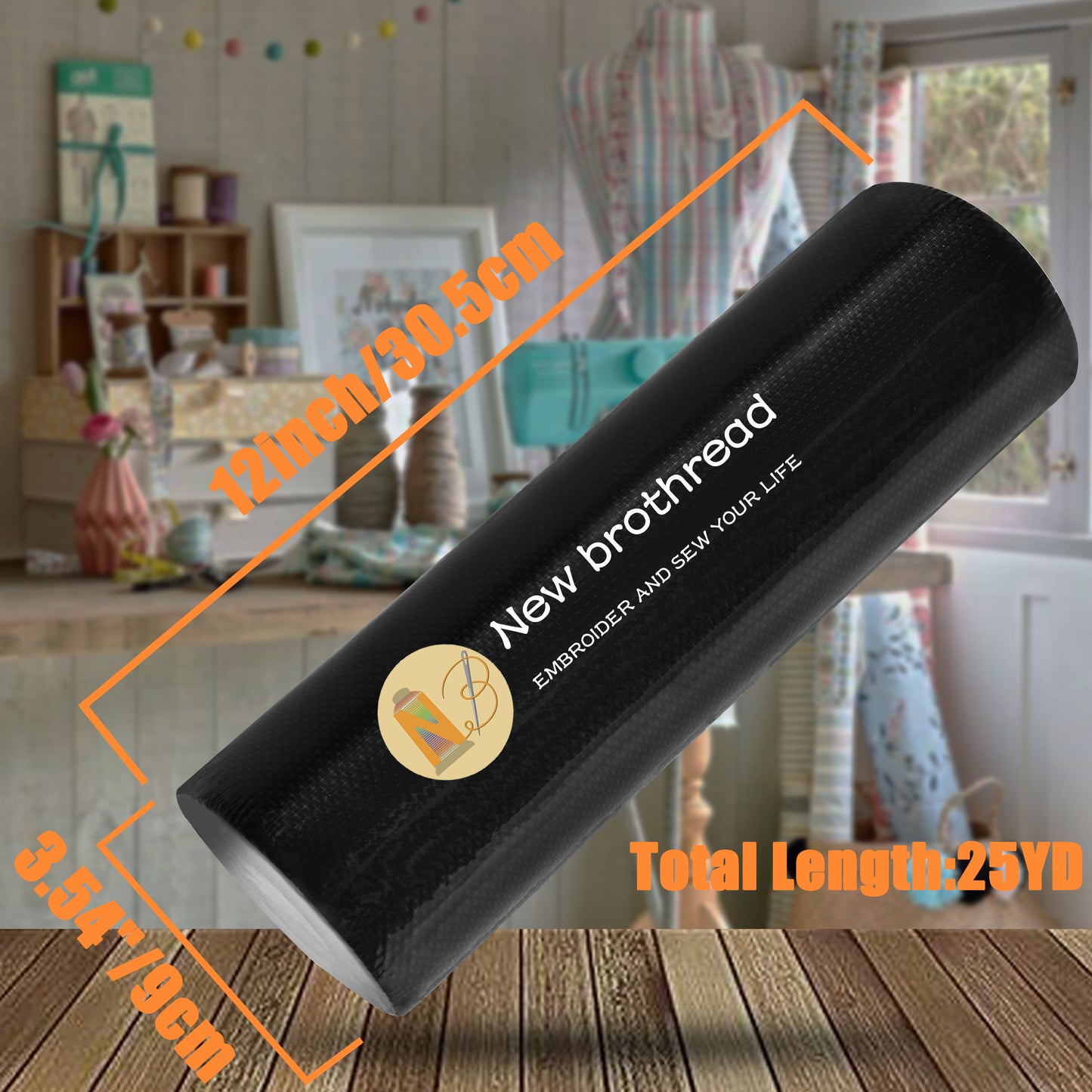 New brothread Black No Show Mesh Machine Embroidery Stabilizer Backing 12" x 25Yd roll - Light Weight 1.8 oz
