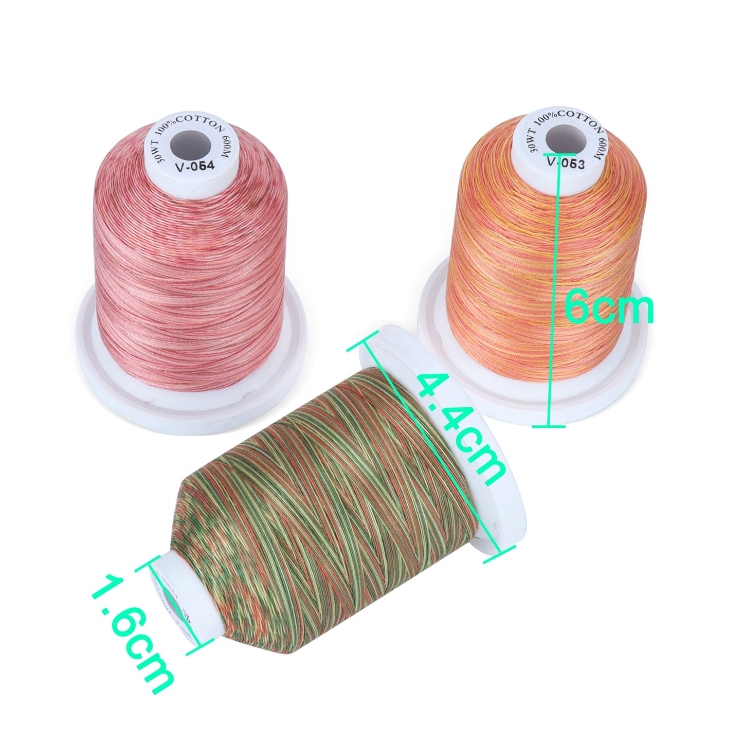 New brothread 16 Variegated Colors Multi-Purpose 100% Mercerized Cotton Threads 30WT(50S/3) 600M(660Y) Each Spool