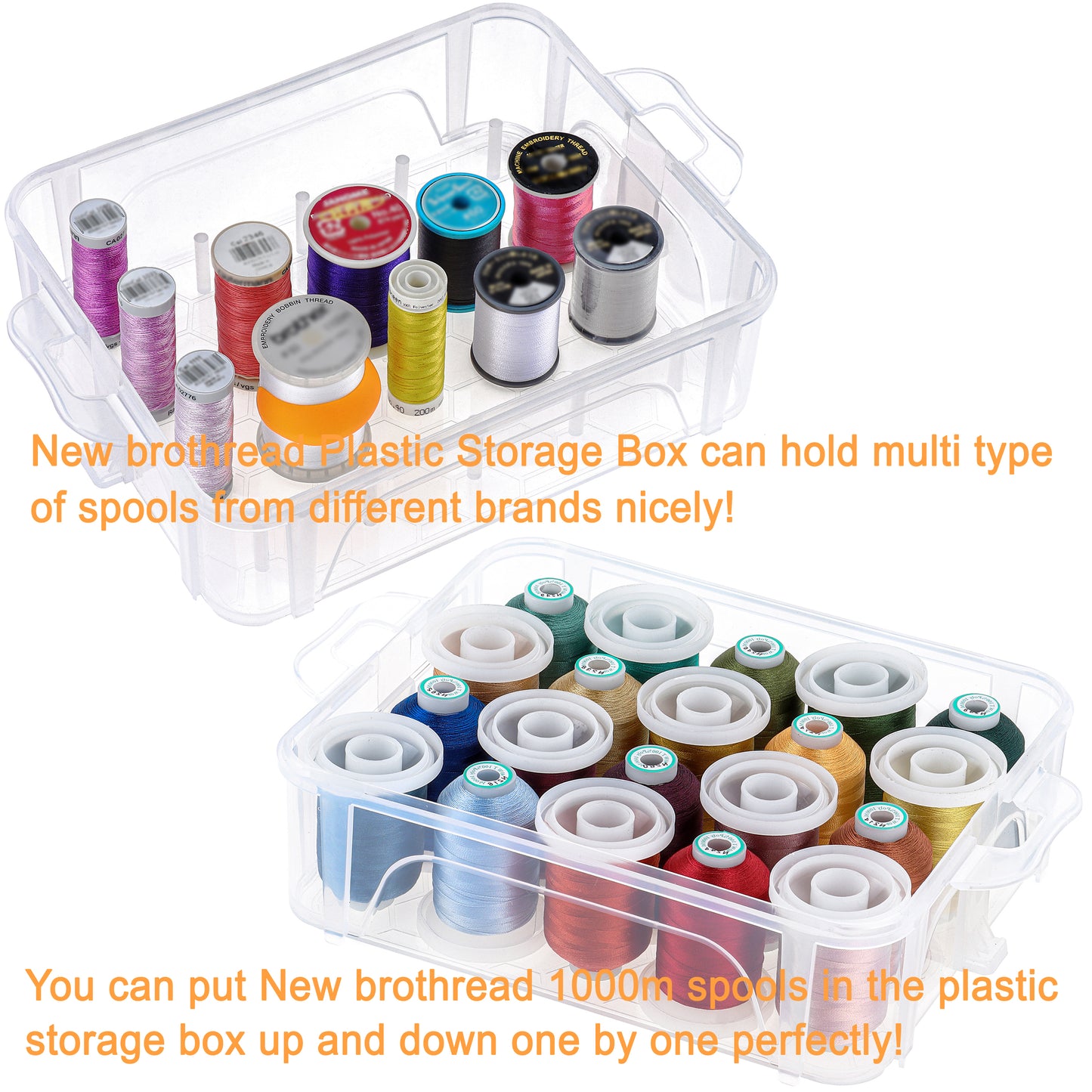 New brothread 40 Brother Colors 500m Each Embroidery Machine Thread with Clear Plastic Storage Box