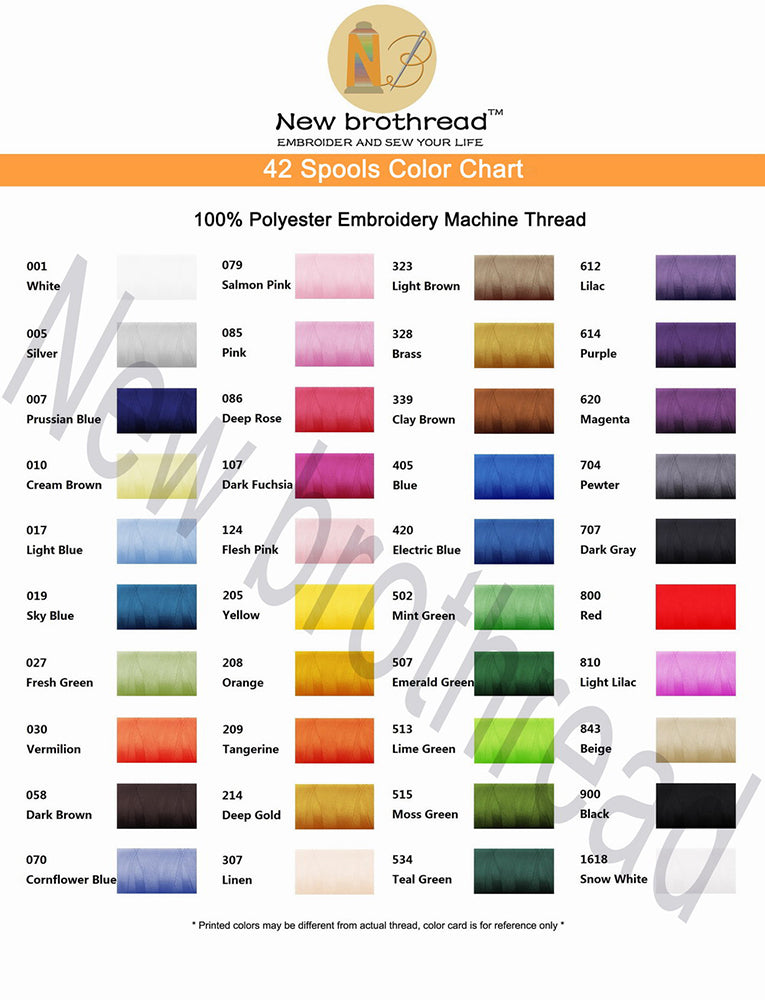New Brothread 42 Spools 1000M (1100Y) Polyester Embroidery Machine Thread Kit for Professional Embroiderer and Beginner