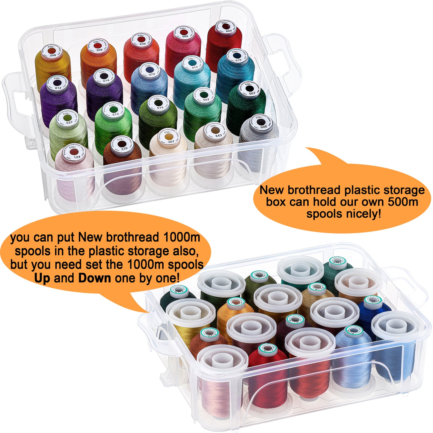 New brothread Stackable Clear Storage Box/Organizer for Holding Thread Spools Home Embroidery & Sewing Thread and Other Embroidery Sewing Crafts (Spool Size Requirement: H≤2.2"; W≤1.69")