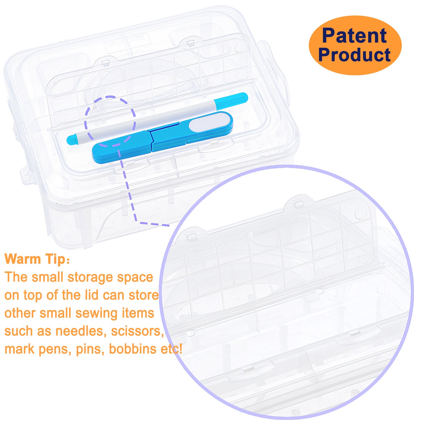 New brothread Stackable Clear Storage Box/Organizer for Holding Thread Spools Home Embroidery & Sewing Thread and Other Embroidery Sewing Crafts (Spool Size Requirement: H≤2.2"; W≤1.69")
