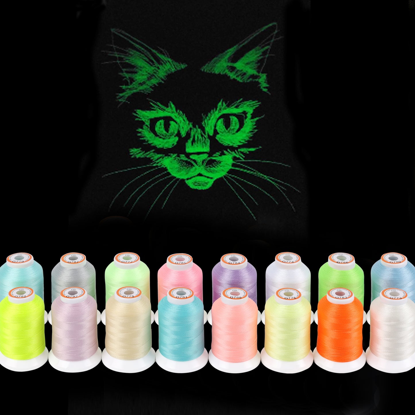 New brothread 16 Colors Luminary Glow in The Dark Embroidery Machine Thread Kit 30WT 500M(550Y) Each Spool for Embroidery, Quilting, Sewing