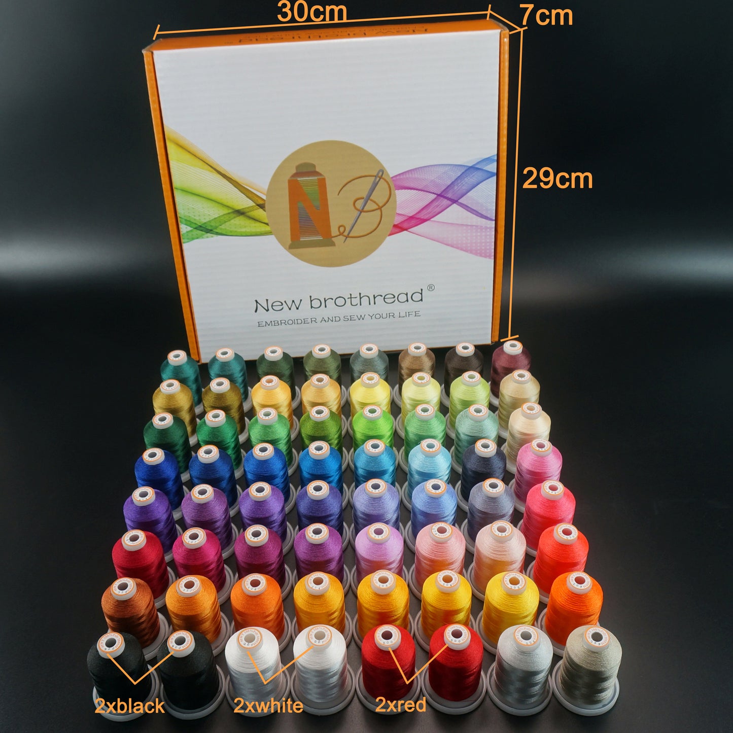 New Brothread 64 Spools 1000M (1100Y) Polyester Embroidery Machine Thread Kit for Professional Embroiderer and Beginner