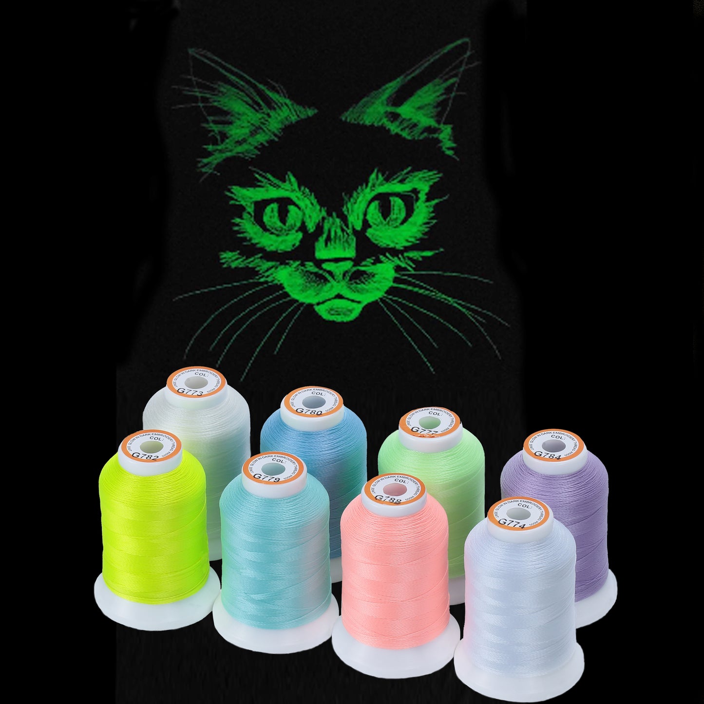 New brothread 8 Colors Luminary Glow in The Dark Embroidery Machine Thread Kit 30WT 500M(550Y)