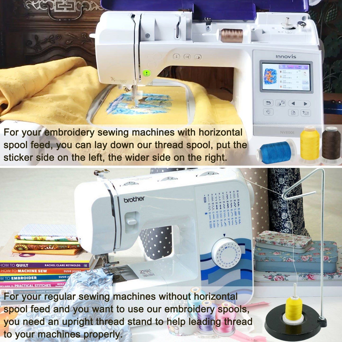 New brothread Embroidery Machine Thread Kit Including 40 Brother Colors + 8 Variegated Colors + 2 Metallic Colors for Brother Babylock Janome Singer Pfaff Husqvarna Bernina Embroidery and Sewing Machines