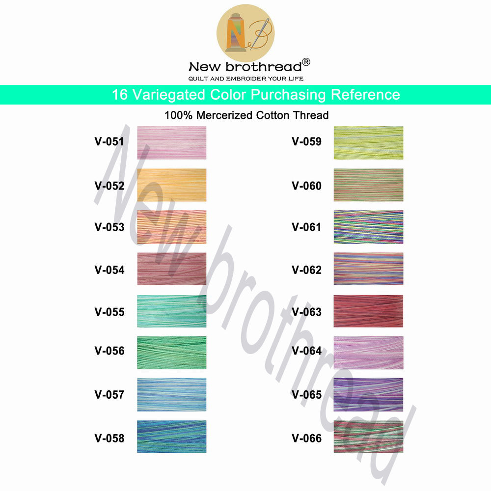 New brothread 16 Variegated Colors Multi-Purpose 100% Mercerized Cotton Threads 30WT(50S/3) 600M(660Y) Each Spool