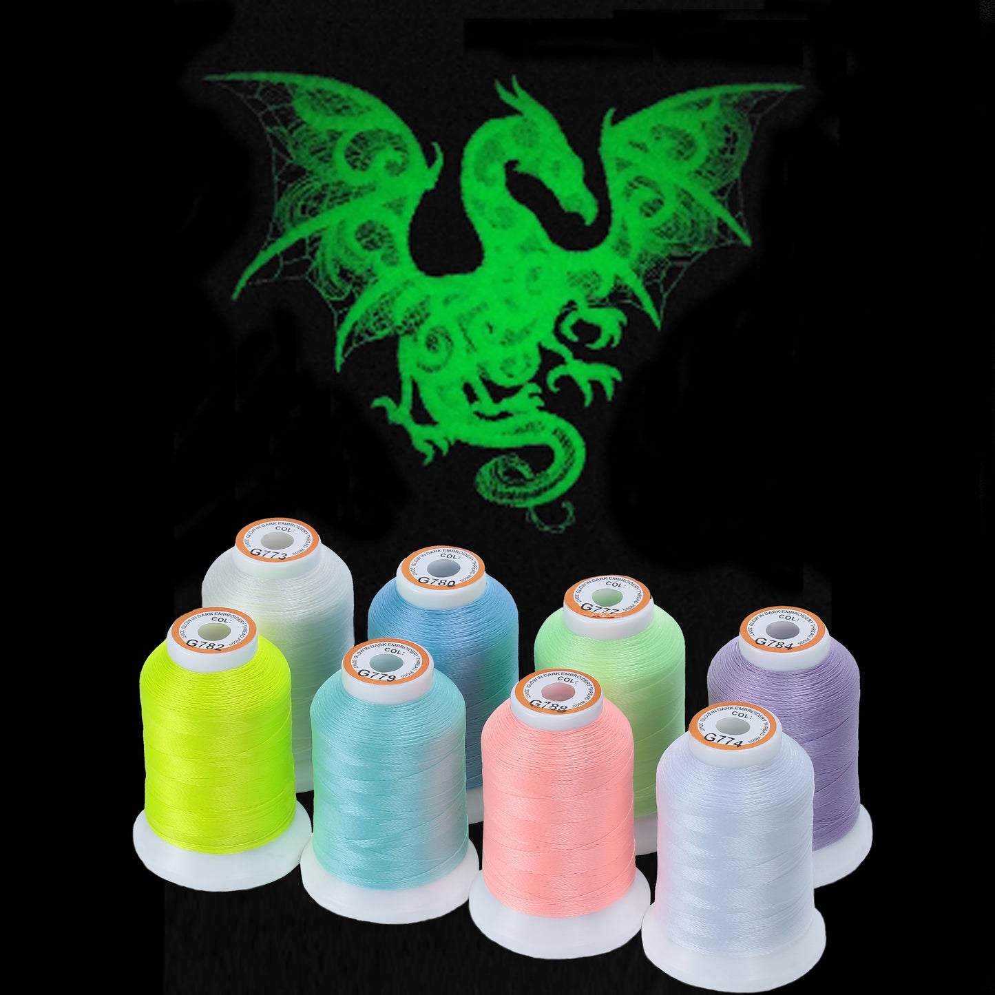 New brothread 8 Colors Luminary Glow in The Dark Embroidery Machine Thread Kit 30WT 500M(550Y)