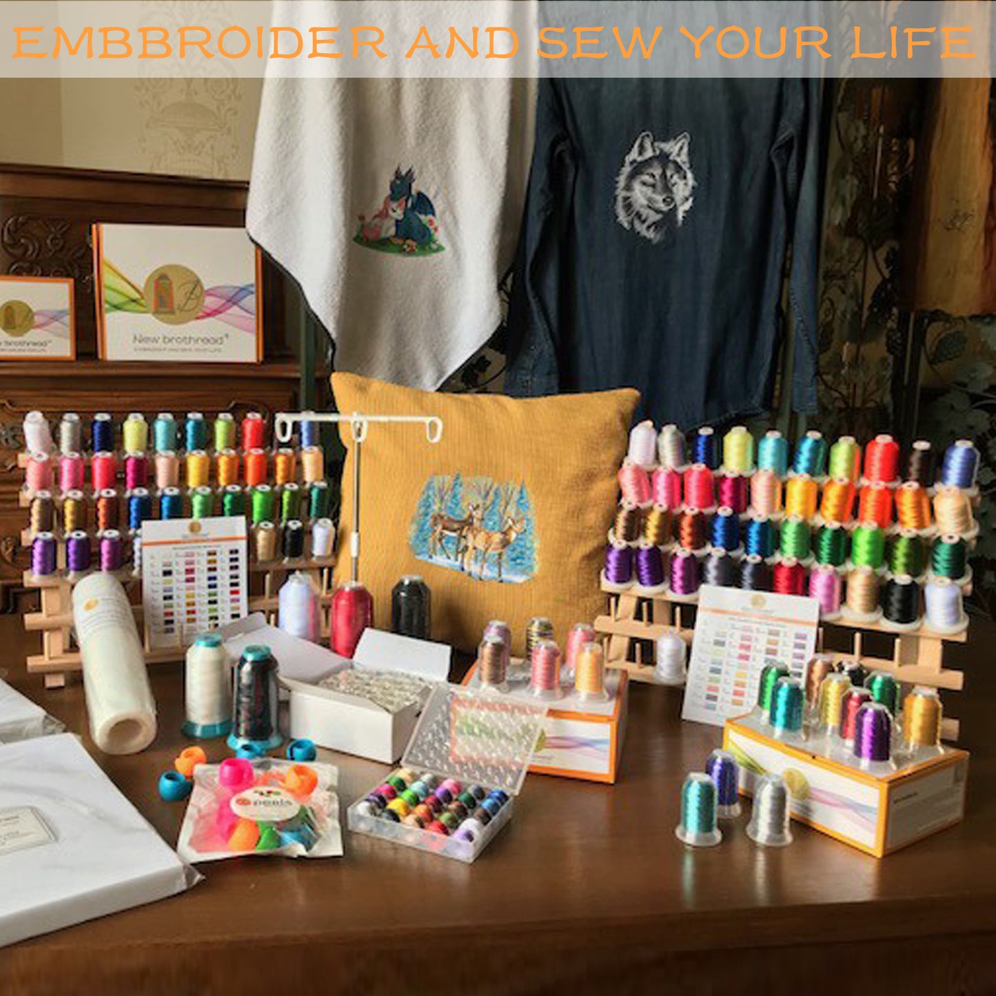 New brothread 2X60 Spools Wooden Thread Rack / Thread Holder Organizer with Hanging Hooks