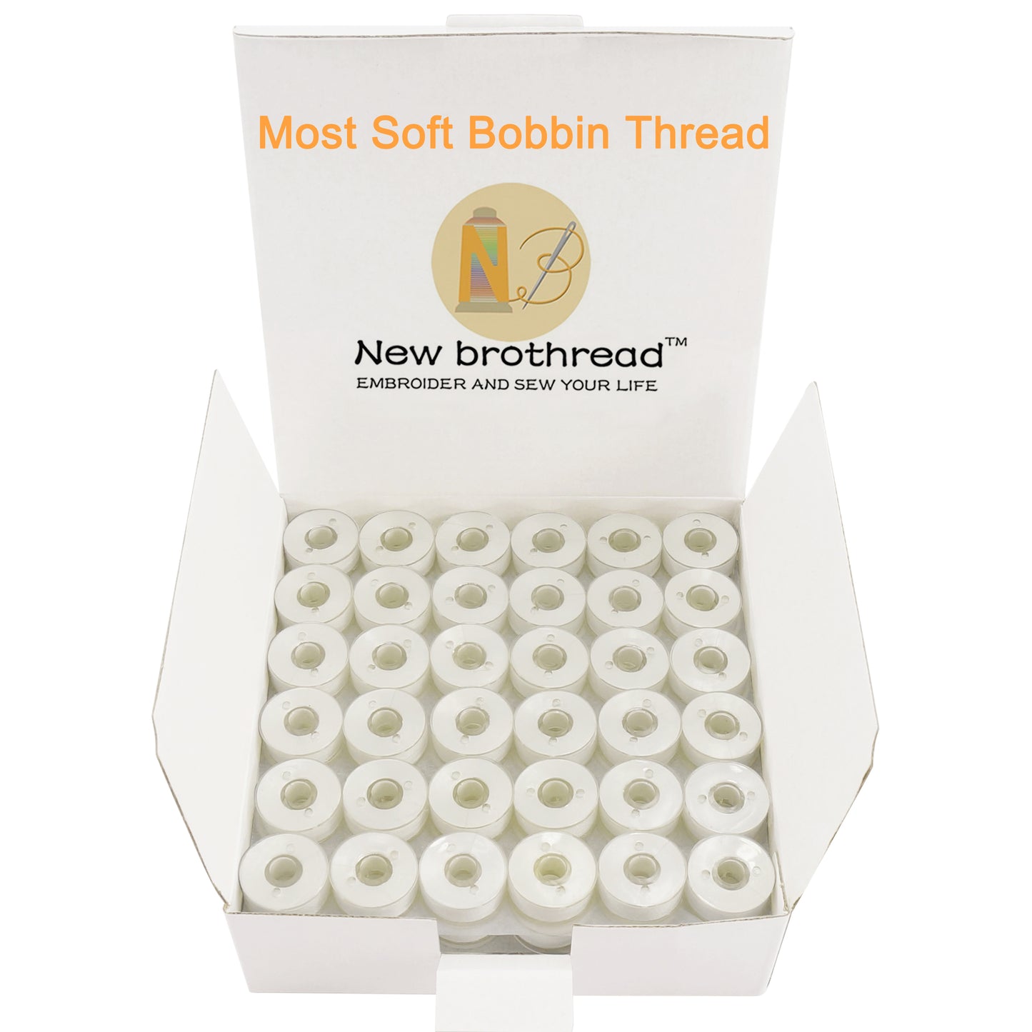 New brothread 144pcs White 60S/2(90WT) Prewound Bobbin Thread Plastic Size L SA155 for Embroidery & Sewing Machine Polyester Thread