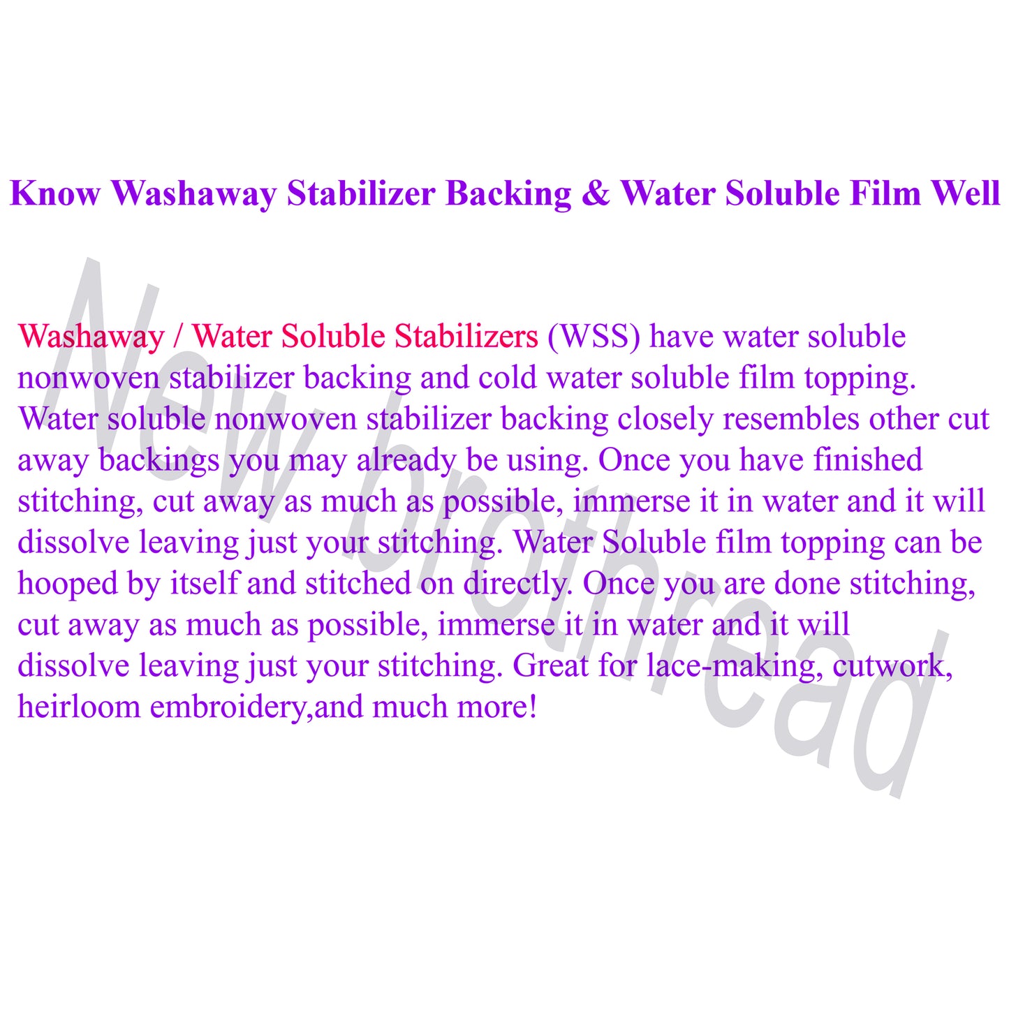 New brothread Light Weight Clear Wash Away - Water Soluble Embroidery Topping Film