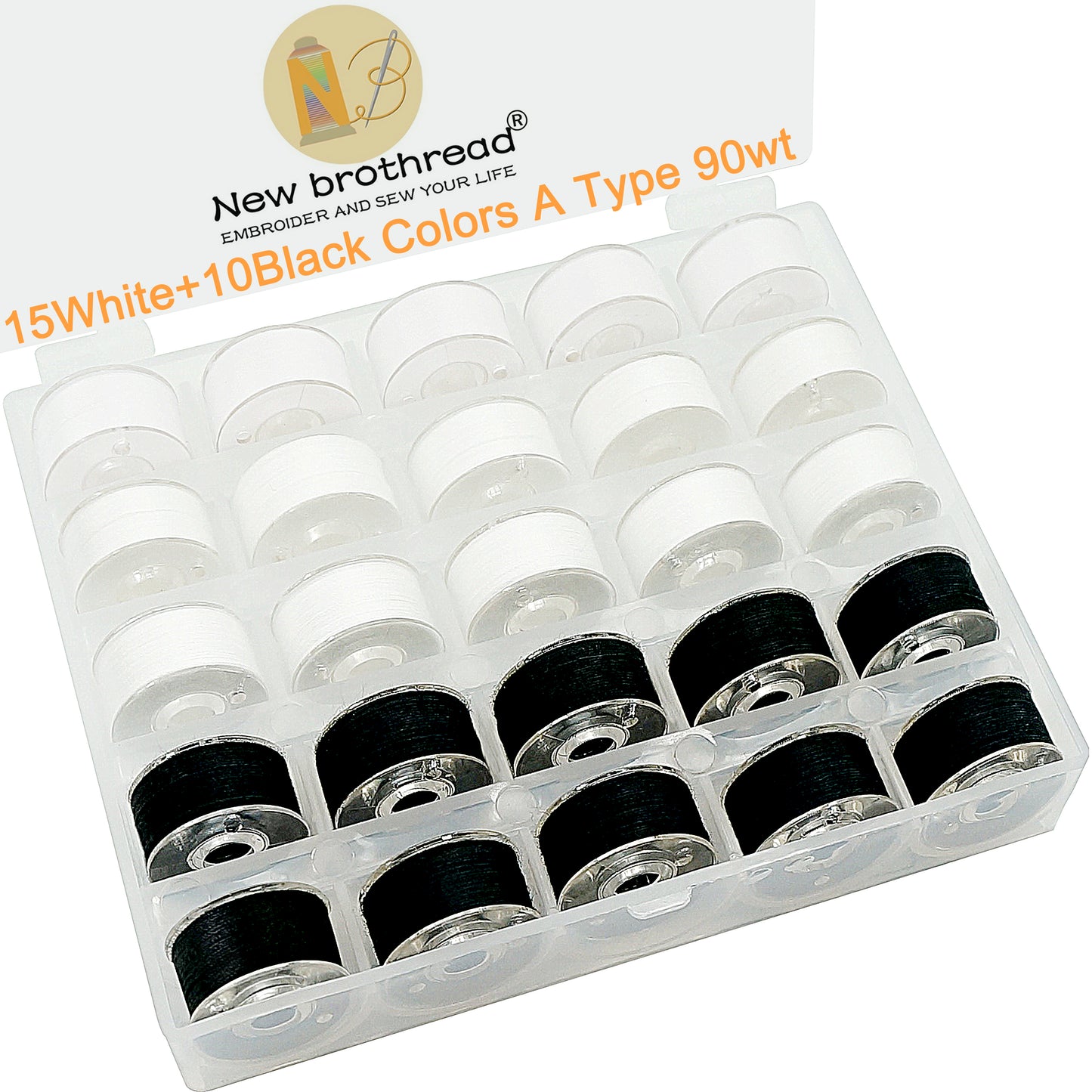 New brothread 25pcs 70D/2 (60WT) Prewound Bobbin Thread Plastic Size A SA156 for Embroidery and Sewing Machines DIY