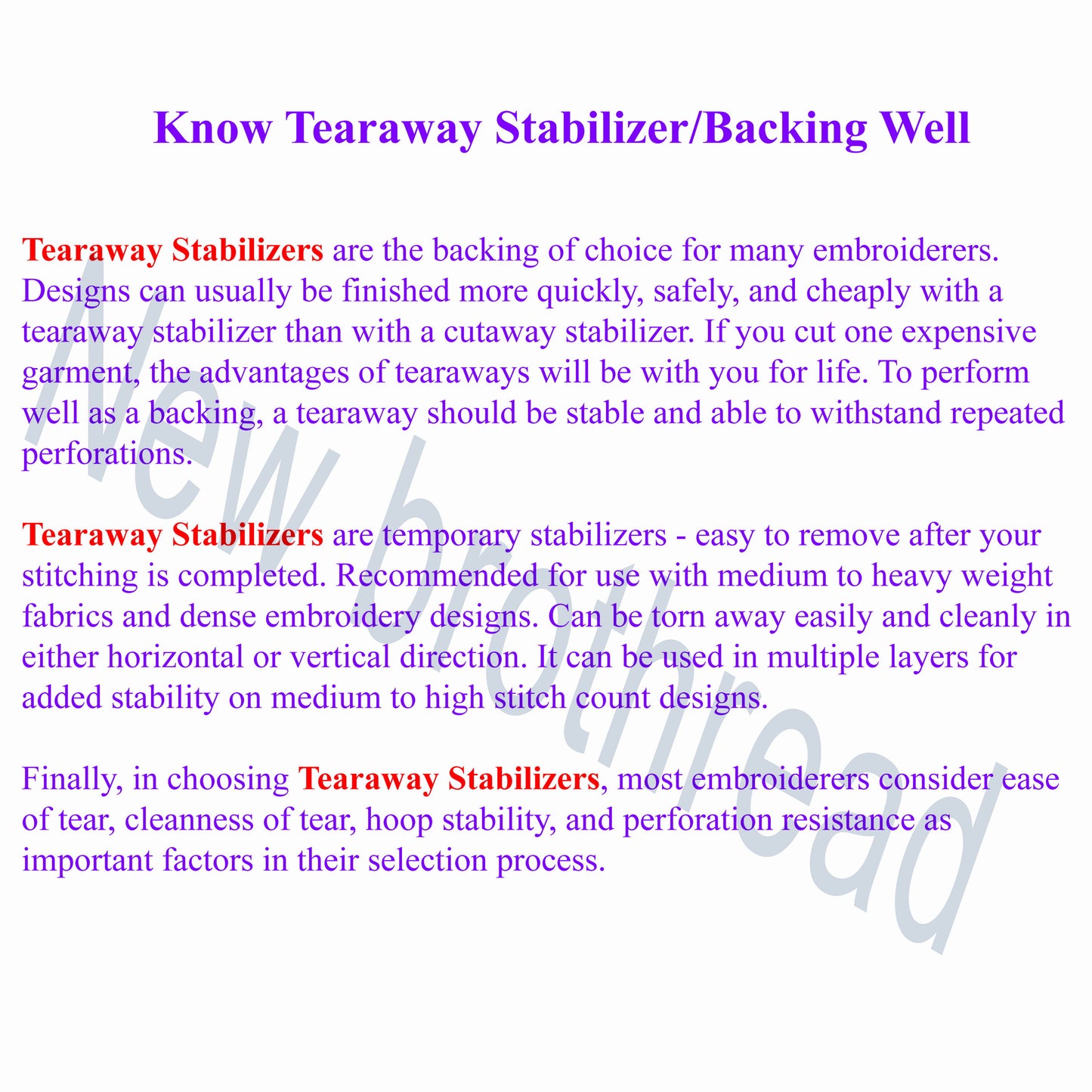 New brothread Tear Away Machine Embroidery Stabilizer Backing- Medium Weight 1.8 oz