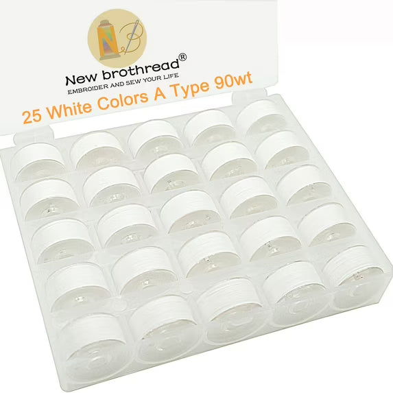 New brothread 25pcs 70D/2 (60WT) Prewound Bobbin Thread Plastic Size A SA156 for Embroidery and Sewing Machines DIY