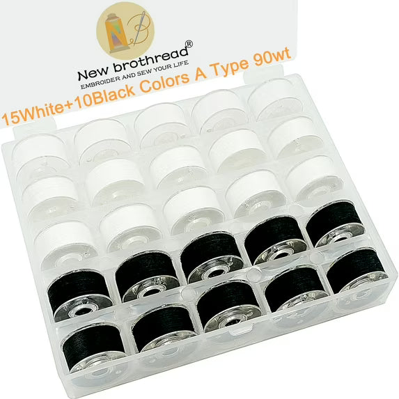 New brothread 25pcs 70D/2 (60WT) Prewound Bobbin Thread Plastic Size A SA156 for Embroidery and Sewing Machines DIY