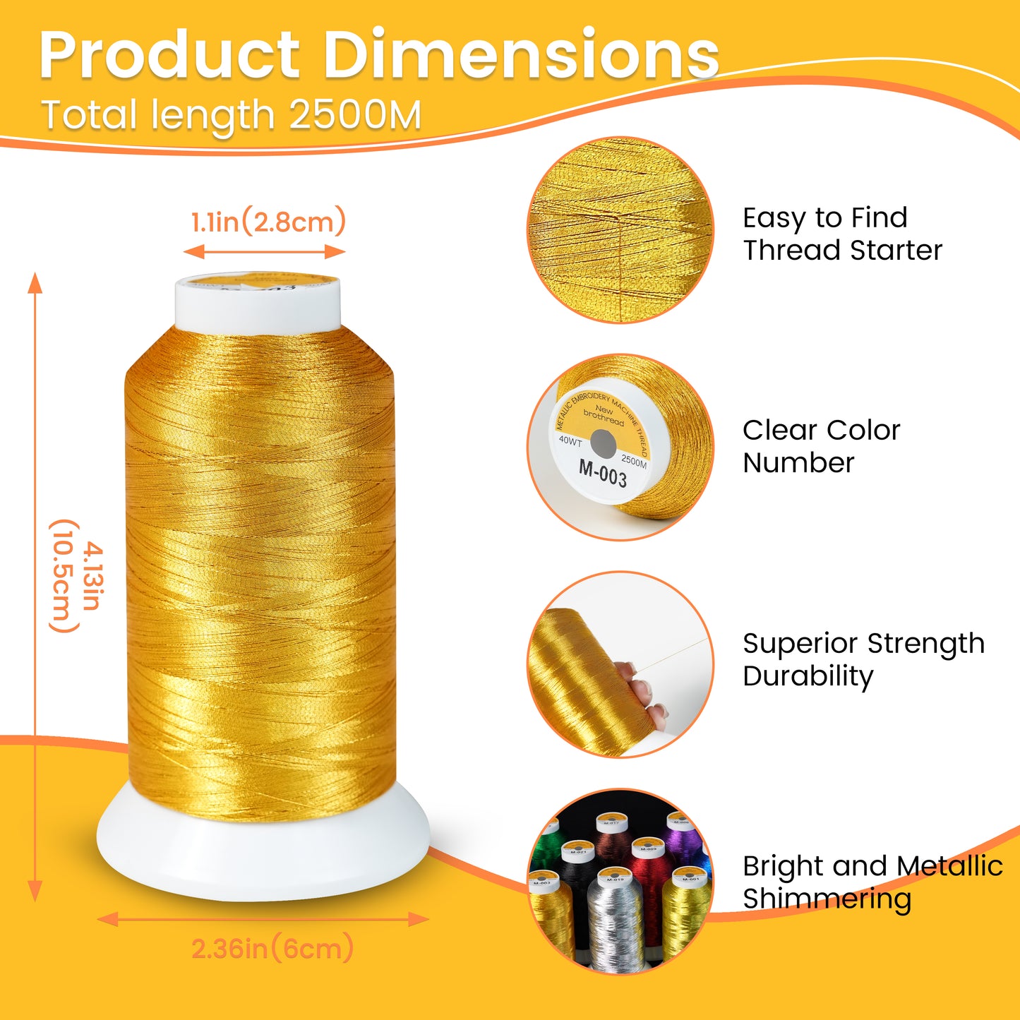 New brothread Single Huge Spool Metallic Embroidery Machine Thread 2500M (2735Y) Each for Commercial and Domestic Embroidery Machines