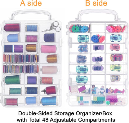 New brothread Double-Sided Storage Organizer/Box with Total 48 Adjustable Compartments, Removable Dividers For Embroidery and Sewing Threads, Embroidery Floss, Needles, Beads, Small Crafts  & Toys