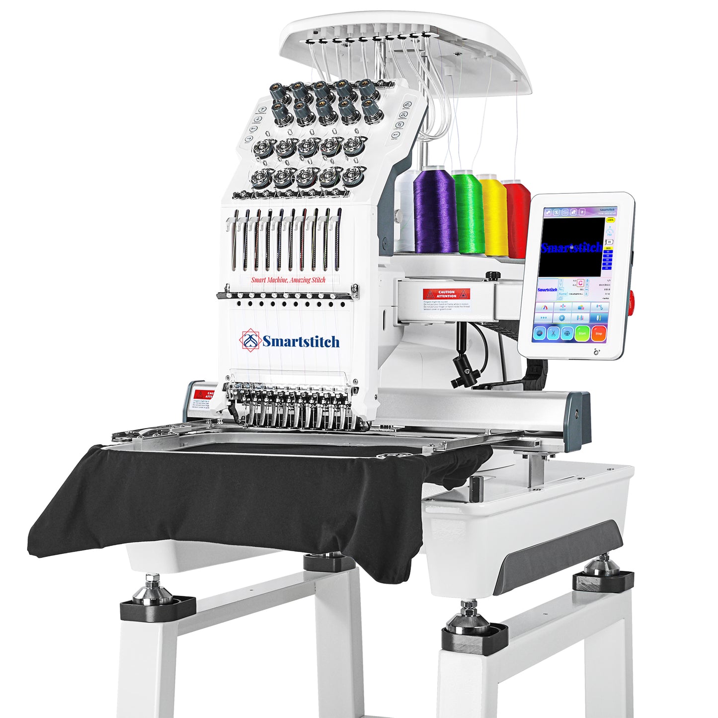 Smartstitch Embroidery Machine S-1001,10 Needles,Max Speed 1200RPM,Embroidering for Hats and T-shirt with 9.5"x14.2" Extra Large Embroidery Area 7" Touchable Screen(containing starter kit)